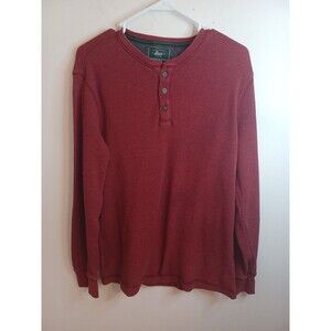 GH Bass Mens Waffle Knit Thermal Henley Shirt M Red Dexter Morgan Kill Pullover